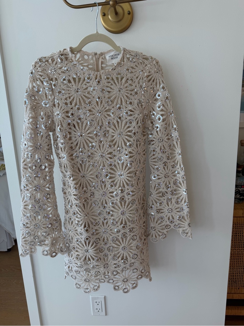 Tuckernuck Beige Crochet Sequin Floral Shift Dress